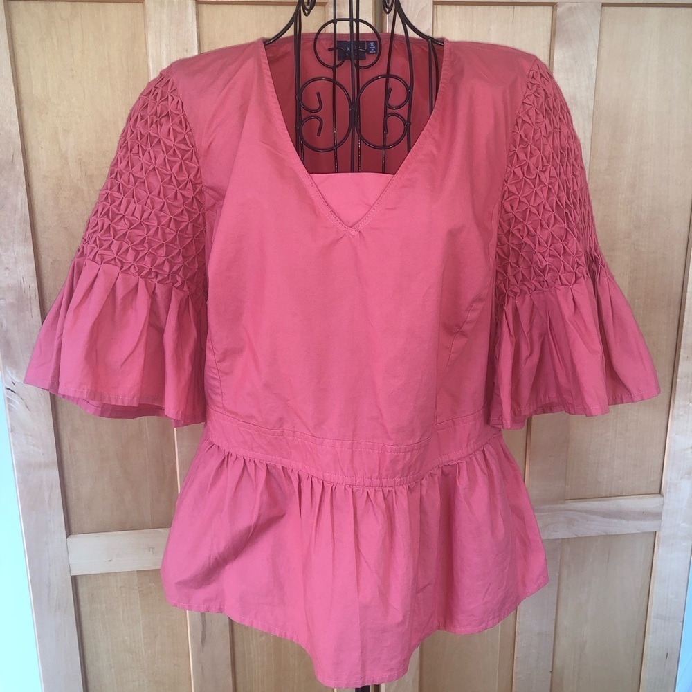 Kaari Blue Coral Colored Peasant Blouse Top Sz 10
